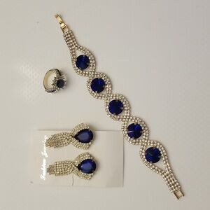 Costume Jewelry 3 Piece Set Faux Sapphire/Diamond